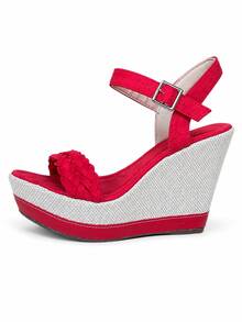Wedge Sandal High Heel 11cm Blogger With Platform And Comfortable - Red - View 2