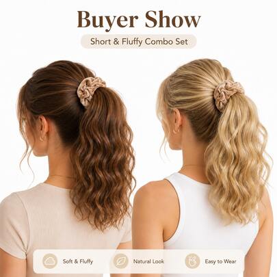 12 Inch Thick Korean Layered Wavy Ponytail Wig With Elastic Band Non-Slip Ponytail Hair Extensions Suitable For Low Ponytail Scrunchie With Hair Rubber Bands Hair Tie Hair Accessories For Women Gym Sport Running Outfit Beauty Wear