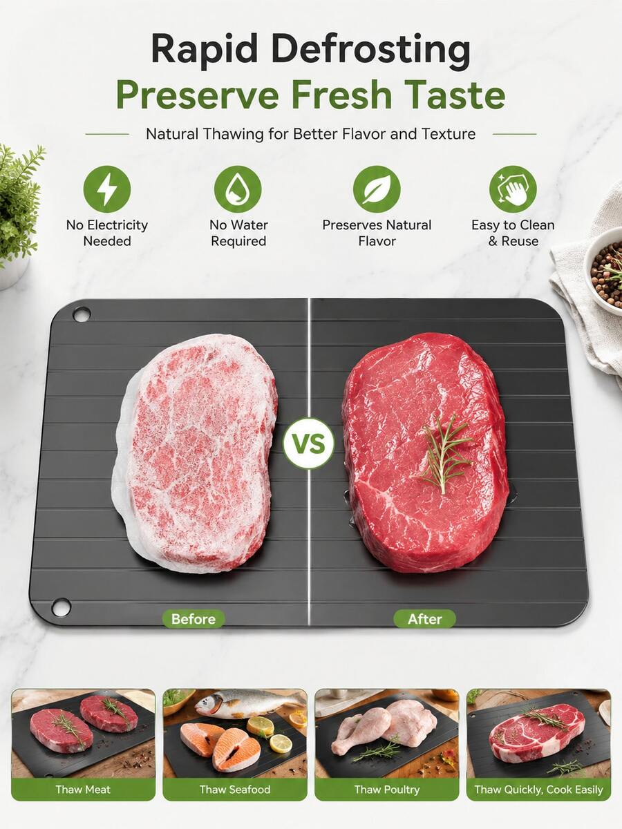 Meat Defrosting Tray - Natural Fast "Magic" Defrosting Board, Quick Defrosting Tray, Frozen Meat Tray, Fast And Convenient Meat Defrosting Tool - Black - View 1