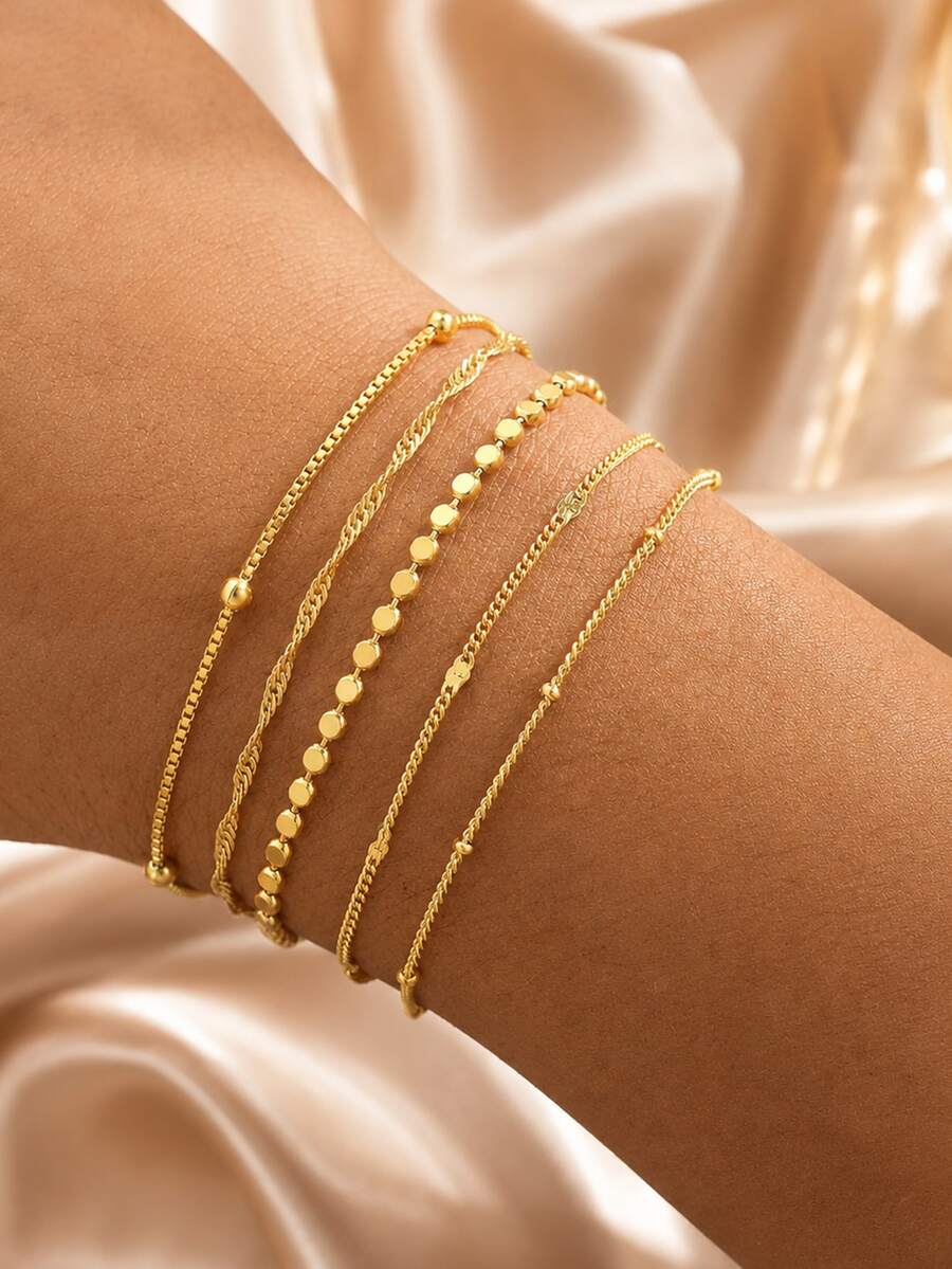 5pcs/Set Elegant Stackable Bracelets For Women, Minimalist Jewelry (Random Bead Quantity, Standard Fixed Length) - Multicolor - View 1