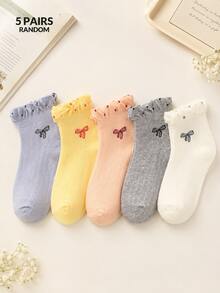 1/5 Pairs Women's Random Bowknot Polka Dot Solid Color Minimalist Fashion Low-Cut Short Socks, Soft Comfortable Breathable Cute All-Season Versatile Preppy Style Suitable For Daily Wear And Outings - Multicolor - View 4