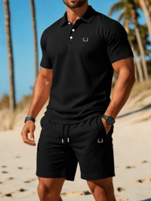Men's Minimalist Letter Print Short Sleeve Casual T-Shirt, Summer Holiday Style - Black - View 4