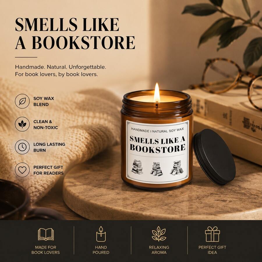 1 pièce Cadeau d'aromathérapie pour les amateurs de livres, cadeau créatif et amusant pour les amateurs de livres, cadeau parfumé pour l'anniversaire des lecteurs, exclusif pour les bibliothécaires et les passionnés de livres - Bougie parfumée à l'odeur de vieux livres - Taille Unique - Voir 1