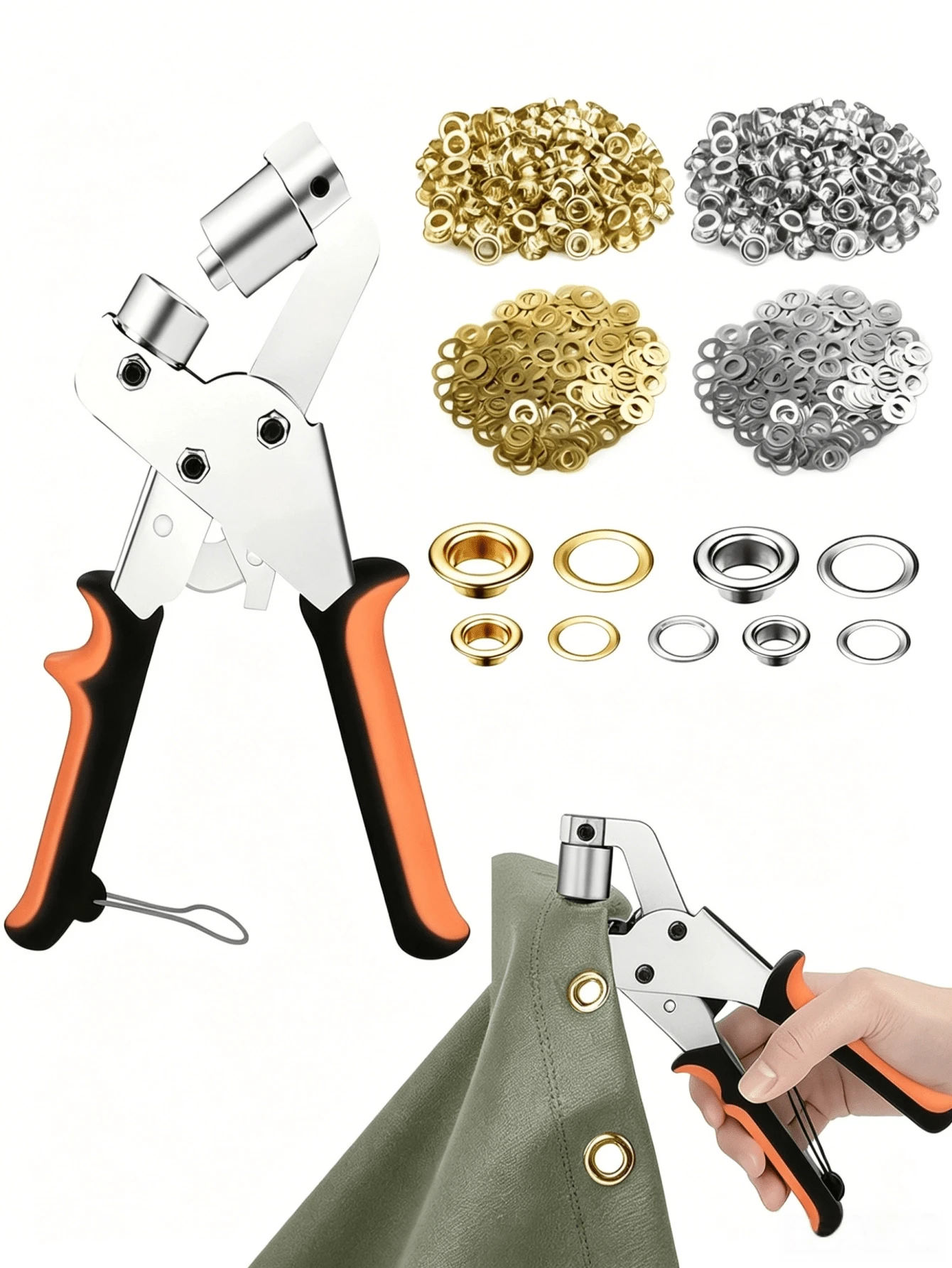 1件 10mm內徑打孔工具組，皮革帆布打孔鉗工具組附20組雞眼扣，適用於防水布、人造皮革、紙張，縫紉DIY手工製作項目