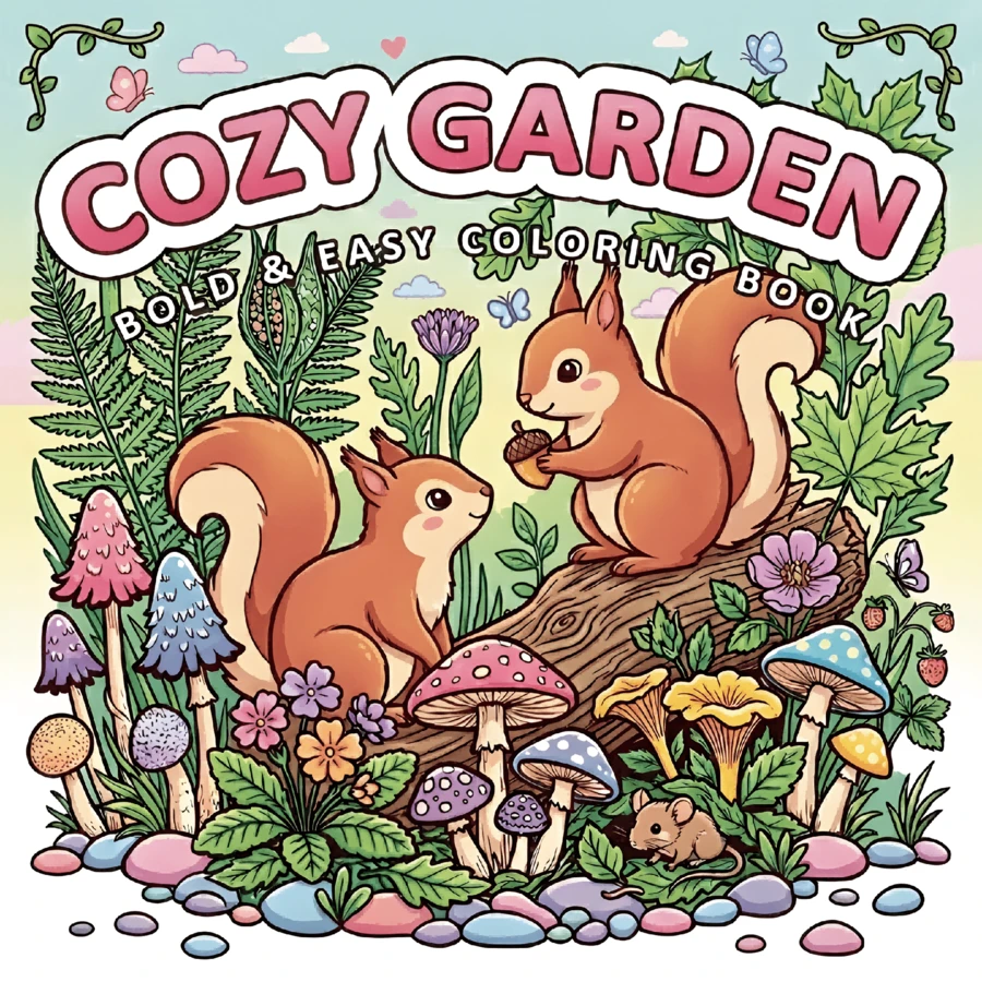 Rabbit Garden 學生著色本,24頁可愛溫馨插圖,提升心情,適合送給朋友的生日禮物,著色活動,返校季,7.9x7.9 英吋,附紙墊 - 兔子花園 - 查看 1