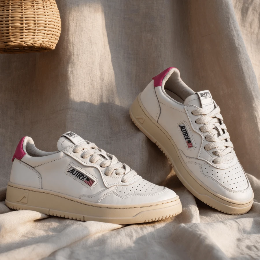 AU - Classic Grey And White Lace-Up Shoes Adorned With A Colorful Patchwork Design. Comfortable Skate Shoes, Designed For Couples, With A Contrasting Design In Bold Colors. - 玫紅尾 - 查看 1