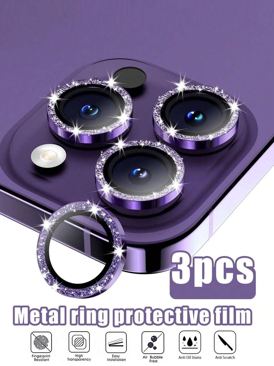 3片裝 Apple 相機鏡頭保護膜，適用於 iPhone 17 Pro Max/17 Pro/16 Pro Max/16 Pro/15 Pro Max/15 Pro/14 Pro Max/14 Pro，鋼化玻璃與金屬保護殼 [防摔]，親和型－亮深紫色 - 紫色 - 查看 1