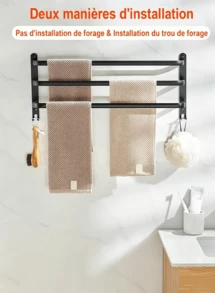 60CM Handtuchhalter Ohne Bohren Schwarz Selbstklebend Handtuchstange für Badezimmer Küche Wandmontage Zubehör - Schwarz - Übersicht 6
