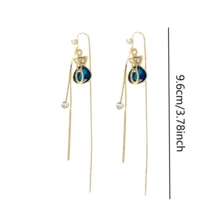 Blue Coin Purse Tassel Earrings, Long Design-Driven Versatile Earrings, New Lucky Charm Earrings - Multicolor - View 4