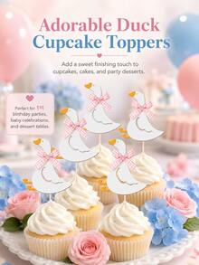 6/12 peças Toppers de Cupcake Divertidos de Ganso Azul & Rosa, Adequados para Chá de Bebé, Festa de Aniversário, Decorações de Festa de Revelação de Género e Mais. - Multicolorido - Ver 2