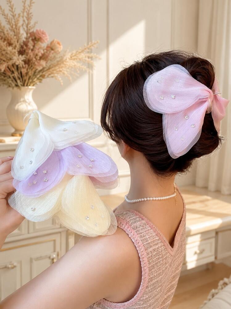 topshiny Rhinestone Mesh Butterfly Wing Claw Clip Sparkling Layered Butterfly Hair Clip For Women Lightweight Daily Wear Hair Accessory For Bun Updo & Party - Multicolor - View 2