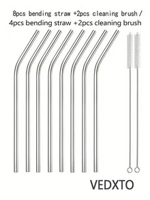 VEDXTO 6/10pcs Stainless Steel Straws Set With Cleaning Brush, Reusable Metal Drinking Straws For Hot And Cold Drinks, Tea And Coffee, Perfect For Restaurants, Kitchen, And Home Use,Kitchen,Christmas Gift,School Supplies - Silver - View 7