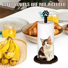 Calico Cat Shaped Wooden Kitchen Paper Towel Holder, Single Layer Cloth Rack, Vertical Kitchen Paper Towel Rack, Countertop Paper Towel Storage Rack, Desktop Paper Towel Rack, Paper Towel & Plastic Wrap Roll Storage Rack, Cute Calico Cat Design, Solid Wood Texture, Stable & Upright, Combines Storage & Decoration, Adds Lively & Warm Atmosphere To Kitchen & Dining Room - Multicolor - View 3