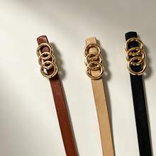 Light Luxury Three-Ring Women's PU Leather Thin Waist Belt, Seamless Delicate Soft PU Leather Belt, All-Season Casual Style Waist-Cinching Decorative Belt, 3 Colors Available - A - View 3