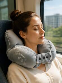 Portable Compressible Inflatable Neck Pillow, Lightweight Travel Neck Support Pillow, Soft Foldable Airplane Sleep Headrest Cushion, Suitable For Flight, Car, Office Nap, Ergonomic Long-Distance Travel Neck Support Pillow - Multicolor - View 1