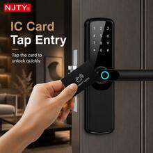 NJTY Smart Door Lock, Supports Fingerprint, Tuya WiFi App Control, Keyless Entry, Password, IC Card, Mechanical Key And Anti-Peeking Virtual Password, Suitable For Home, Apartment And Office - Black - View 5