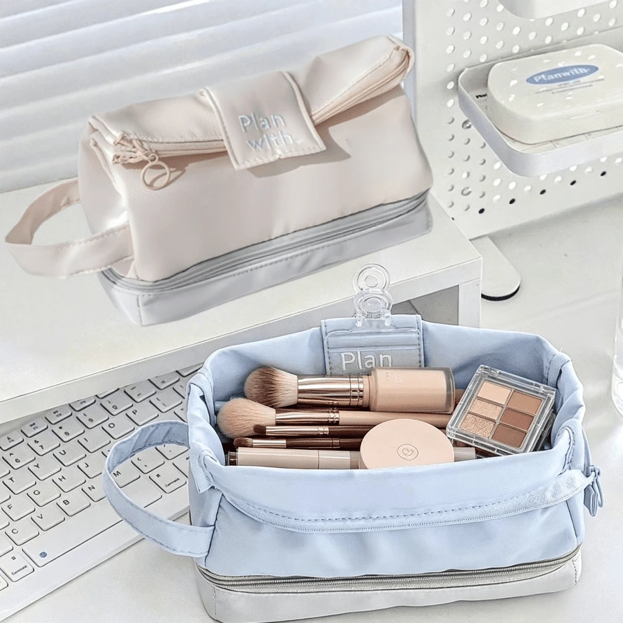 2 Buah Kotak Pensil Lipat Besar Warna Macaron, Tas Organizer Alat Tulis Tahan Air untuk Dibawa, Kantong Pena Ruang Ekstra dengan Penyimpanan Tambahan untuk Kuas Makeup & Perlengkapan Kosmetik untuk Penggunaan Sehari-hari di Sekolah Anak Perempuan - Penyimpanan Kuas Makeup, Kantong Kosmetik Kecil - Beraneka warna - View 1