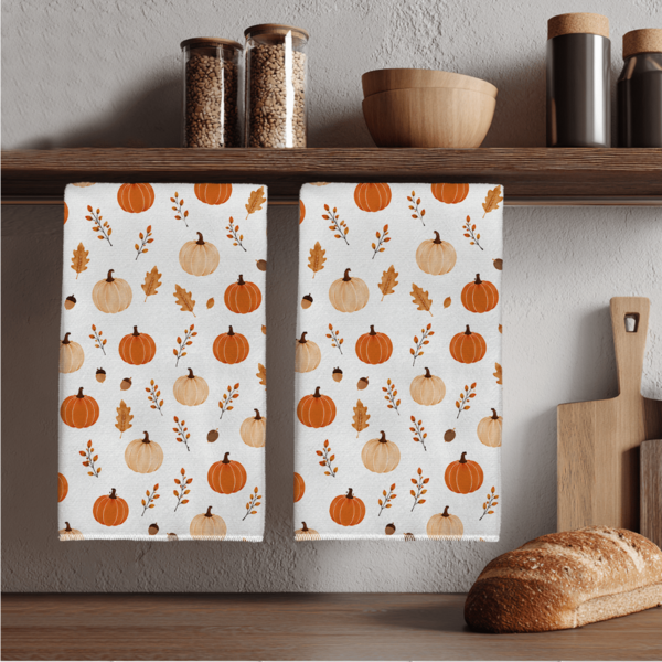 MEMNUN 2 Pcs Autumn Pumpkin Maple Leaf Acorn Print Kitchen Towels Dish Cloths, Ultra-Fine Microfiber Polyester Material, Minimalist Harvest Decor Hand Towels, Thanksgiving Home Fabric Hanging Towels, Home Decor, Kitchen Decor, Fall Decor, Suitable For Restaurant Kitchen, Home Decoration And Gift Giving, 40*60cm/45*70cm