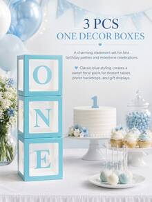 1套 1歲生日裝飾「ONE」氣球盒，透明立方體單字母氣球盒，適用於1歲生日派對裝飾，可用作嬰兒生日派對、嬰兒洗禮和蛋糕拍打攝影背景道具，慶祝裝飾（粉紅色、藍色、白色） - 彩色 - 查看 9