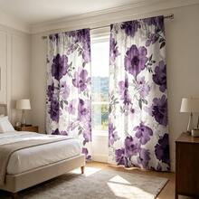2pcs Watercolor Floral Art Style Digital Print Curtains, 100% Polyester Fabric, Rod Pocket Digital Print 2 Panels Curtains, No Lining, 90gsm, 180cm Wide, Suitable For Bedroom, Living Room, Dining Room, Bathroom, Outdoor And More - Multicolor - View 7