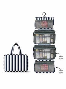 1件條紋掛式盥洗包，大容量旅行化妝收納袋，多隔層設計，適用於化妝品、保養品、浴室與度假，節省空間 - 彩色 - 查看 26