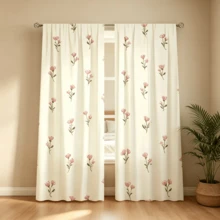 2 Stück cremefarbene rosa Ditsy-Blumen-Vorhänge, Stangendurchzug-Stil, 2D-Flachdruck, 100% Polyestergewebe, lichtdurchlässig, sanfte heilende Blumen- und Pflanzen-Fenstervorhänge für Schlafzimmer-Erkerfenster, nur Vorhänge, Zubehör nicht enthalten - Verschiedenfarbig - Übersicht 2