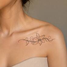 1pc Waterproof Anti-Rub PVC Realistic Lily Flower Tattoo Sticker, Suitable For Daily Wear - Grey - View 7