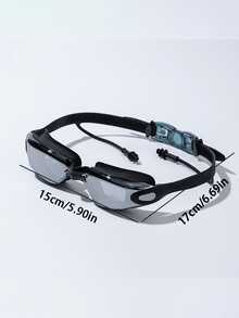 Professional Adult Swim Goggles Set | High Definition Electroplated Anti-Fog Large Frame Goggles + High Elastic Silicone Swim Cap | Comes With Integrated Earplugs/Includes Nose Clip Combination - Black - View 7