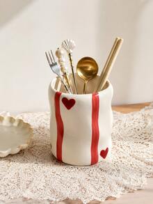 1pc Vintage Ins Style Heart Striped Wavy Resin Utensil Holder, Cute Farmhouse Kitchen Countertop Cutlery Organizer - Multicolor - View 14