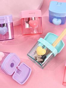 1/2pcs Macaron Color Pencil Sharpener, Heart Decorated Pencil Sharpener, Transparent With Lid Pencil Sharpener, Macaron Color, Pencil Sharpener, Rotating Pencil Sharpener, Transparent With Lid Pencil Sharpener, Back To School Essential, Gift For Family And Friends, Back To School Essential, Teacher Gift - Multicolor - View 9