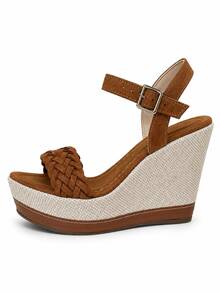 Wedge Sandal High Heel 11cm Blogger With Platform And Comfortable - Camel - View 2
