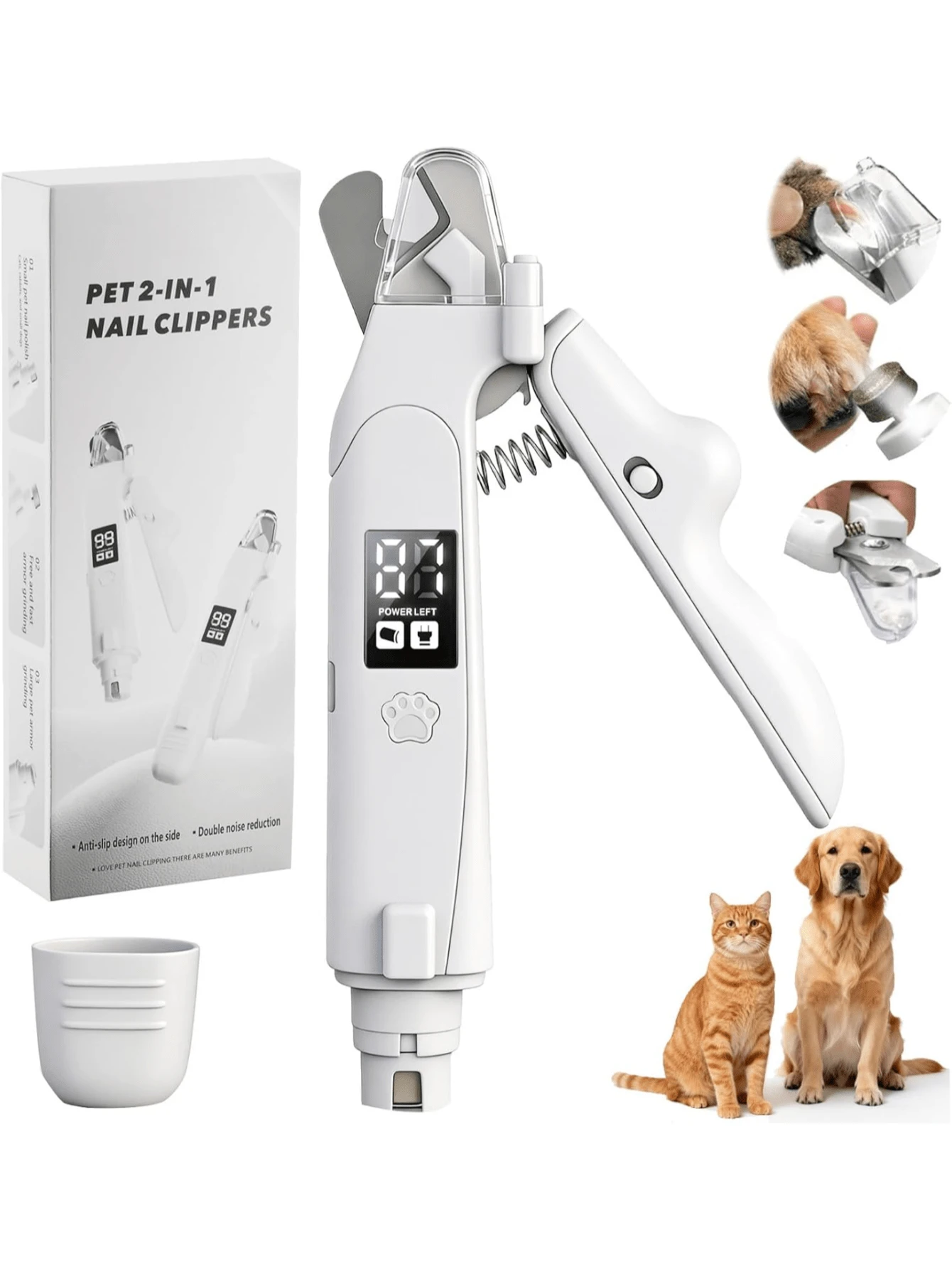 2-In-1 Pet Nail Clipper And Nail File With LED Light, Trimming And Vein Illumination, Built-In Grinding Head For Dogs And Cats