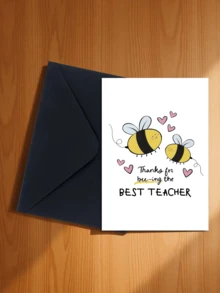 1pc "Great Teacher" Thank You Card, Cute Bee Design With Gold Glitter Accents, Suitable For Teachers, Mentors, Coaches, Students Expressing Deep Gratitude, Teacher Appreciation Gift, Playful Design, Personalized Touch, Teacher Gift - B - View 17