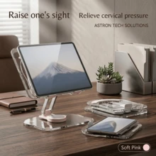 Tablet Stand With Aluminum Alloy Support Rod With 360 Rotating Base, Foldable Adjustable Transparent Tablet Holder For Desk Home Office, Compatible With IPad Pro Air Mini And More - View 3