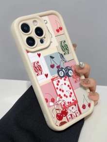 1件 白色棋盤格櫻桃黑極簡風個性化 TPU 防震全包覆手機殼，適用於 Apple 17 16 15 14 13 12 11 Pro Max Air 及系列 - 彩色 - 查看 3