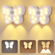 1pc/2pcs LED Butterfly Shaped Night Light With Sensor, USB Rechargeable Cabinet Lamp For Home, Bedroom, Corridor, Stairs And Bathroom - 蝴蝶夜燈 - 查看 12