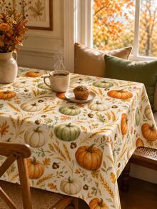 1 pieza - Mantel de poliéster con estampado de cosecha de calabaza y cáscara de maíz, cubierta de mesa rectangular, adecuada para Acción de Gracias, otoño y decoración de cocina de estilo granja. - calabaza - Ver 6