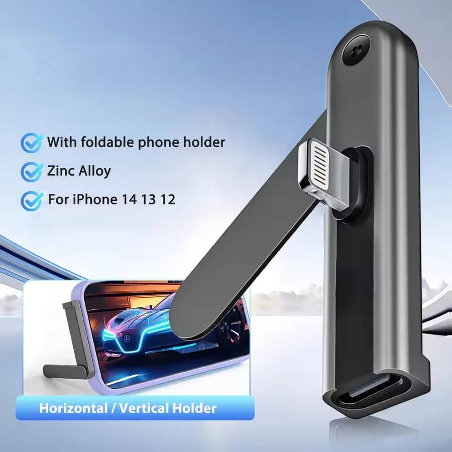 2-In-1 Stand Fast Charging Cable, Foldable Hidden Design, Portable Storage Digital Accessory, Compatible With Apple 17Pro/17/16Pro/16/15Pro/15 Phone Fast Charging Cable - Black - View 1