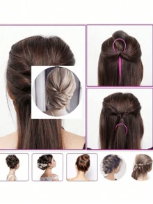 6pcs Pink Hair Styling Tool Set - Rat Tail Comb, Teasing Brush, 2pcs French Braid Tools, For Braiding & DIY Hairstyles, Salon, Beauty Travel Essentials, Back To School, Vacation Necessities, Women Hair Accessories Travel Essentials,Hairstyle - Purple - View 9