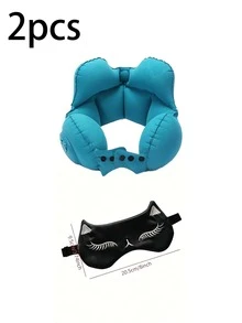 Portable Compressible Inflatable Neck Pillow, Lightweight Travel Neck Support Pillow, Soft Foldable Airplane Sleep Headrest Cushion, Suitable For Flight, Car, Office Nap, Ergonomic Long-Distance Travel Neck Support Pillow - Multicolor - View 12
