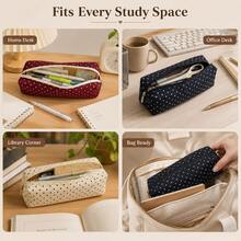 1pc Minimalist Korean Style Polka Dot Pencil Case, Cute Stationery Storage Bag, Pencil Pouch, Large Capacity Portable Zipper Pencil Bag, Fabric Stationery Storage Bag, Suitable For Students, Office Workers - Multicolor - View 7