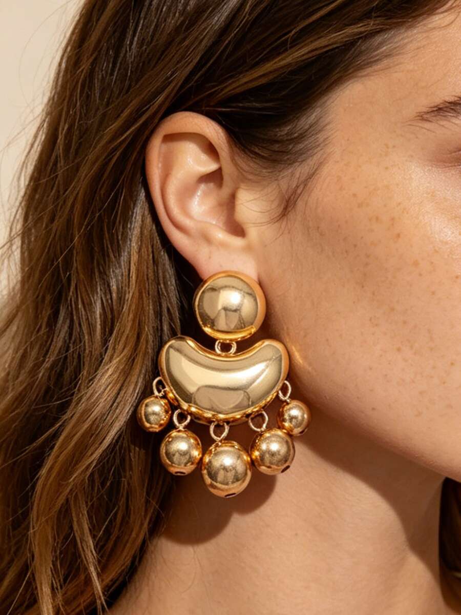 1 Pair Vintage Heavy-Duty Niche Design Exaggerated Yuan Bao Shaped Tassel Earrings, French Style High-End Luxury Women's Earrings - Geometric Earrings - View 1
