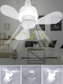 CanLing LED Silent Ceiling Fan Light E27/E26 Embedded Pendant Light Bulb AC85-265V 3-Speed Switch Control Awning Pendant Light Home Living Room Bedroom Study Kitchen Desk Bunk Bed Eye-Protection Flicker-Free Soft Light Summer Camping Tent Cool Small Fan - E27/E26 Fan Light Bulb - View 2
