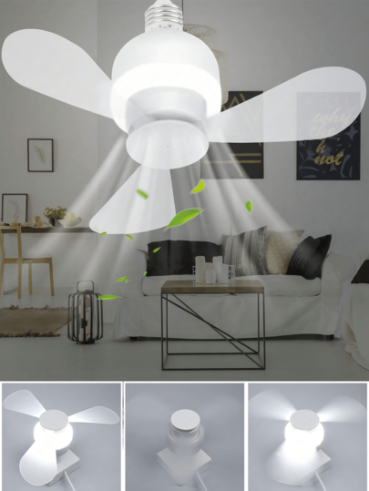 CanLing LED Silent Ceiling Fan Light E27/E26 Embedded Pendant Light Bulb AC85-265V 3-Speed Switch Control Awning Pendant Light Home Living Room Bedroom Study Kitchen Desk Bunk Bed Eye-Protection Flicker-Free Soft Light Summer Camping Tent Cool Small Fan