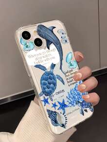 1pc Transparent Blue Turtle Whisper Personalized Minimalist Anti-Drop Soft TPU Fashion Phone Case Full Coverage Anti-Stain Protective Shell Compatible With Apple 17 16 15 14 13 12 11 Pro Max Air And Series - Multicolor - View 4
