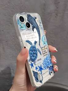 1pc Transparent Blue Turtle Whisper Personalized Minimalist Anti-Drop Soft TPU Fashion Phone Case Full Coverage Anti-Stain Protective Shell Compatible With Apple 17 16 15 14 13 12 11 Pro Max Air And Series - Multicolor - View 3