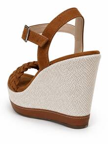 Wedge Sandal High Heel 11cm Blogger With Platform And Comfortable - Camel - View 7
