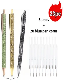 23pcs Set (3 Pens + 20 Refills) Shiny Metallic Retractable Ballpoint Pens, Smooth Writing, Suitable For Various Occasions, Great Gift Choice - 23pcs Set - View 11