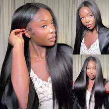 V-Part Yaki Straight Human Hair Wig, No Leave-Out, Glue-Free Upgraded Women's Wig, Yaki Straight V-Part Clip-In Half Wig, 180% Density, 16 Inch, Suitable For Wig Beginners - Natural Black - View 2