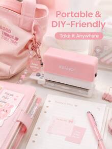 1pc Mini 6-Hole Puncher, Portable A5 A4 B5 Loose Leaf Paper Hole Puncher, DIY Scrapbook Planner Notebook Supplies, Cute Macaron Color Stationery, Suitable For Students And Office - H - View 8